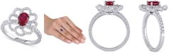 Macy's Ruby (1 ct. t.w.) & Diamond (5/8 ct. t.w.) Openwork Flower Ring in 14k White Gold